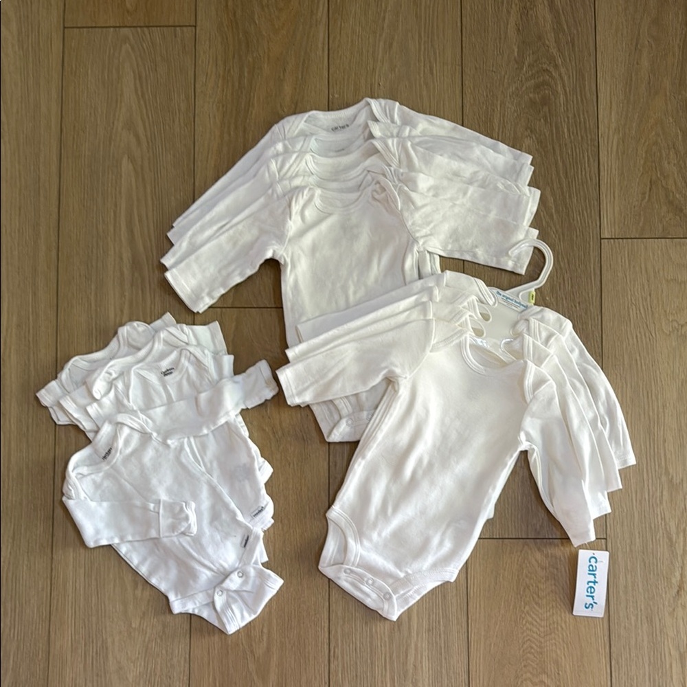 Carter's and Gerber Classic White Baby Bodysuit Bundle - Newborn and 3 month